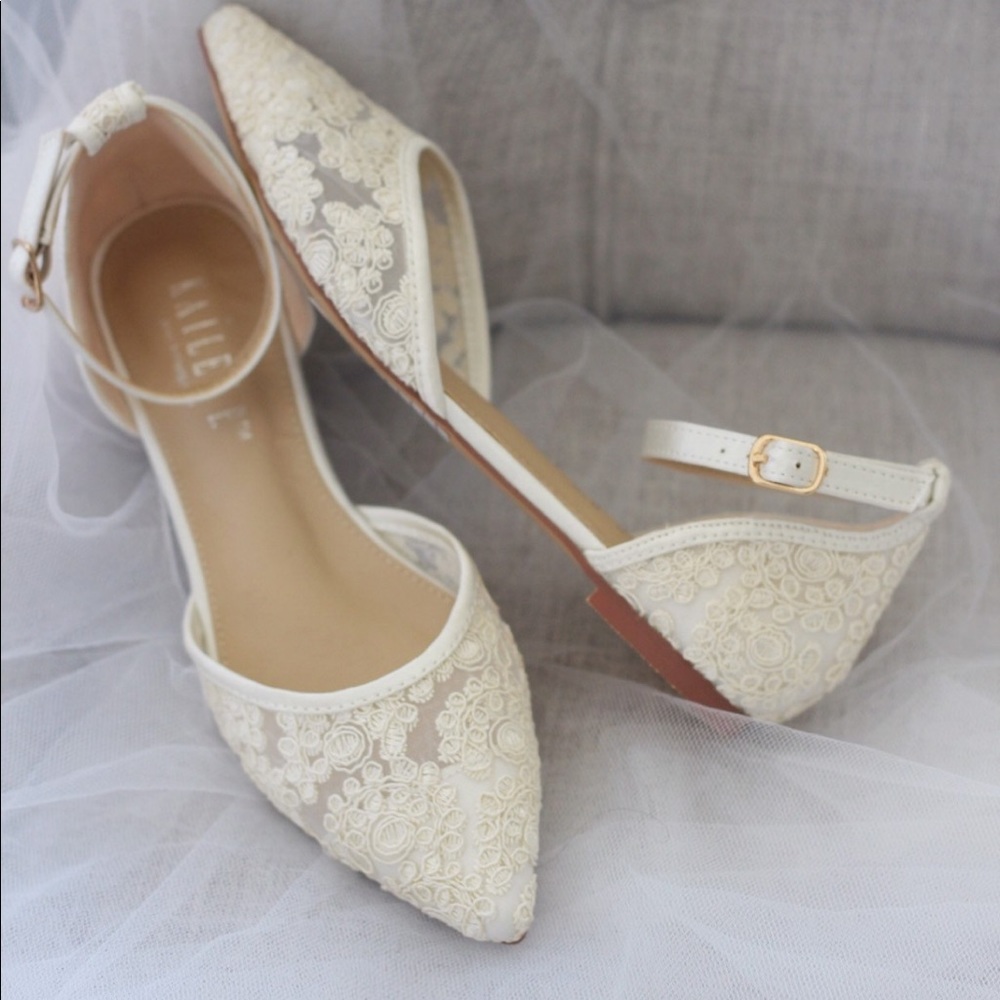 Flat wedding shoes white lace